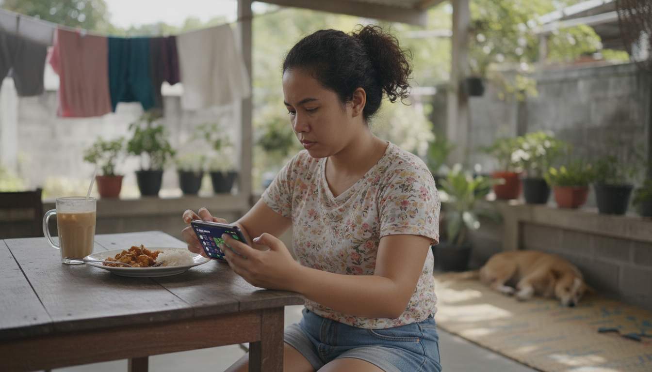 Exciting Sports Betting Experience A woman enjoying sports betting on her phone
