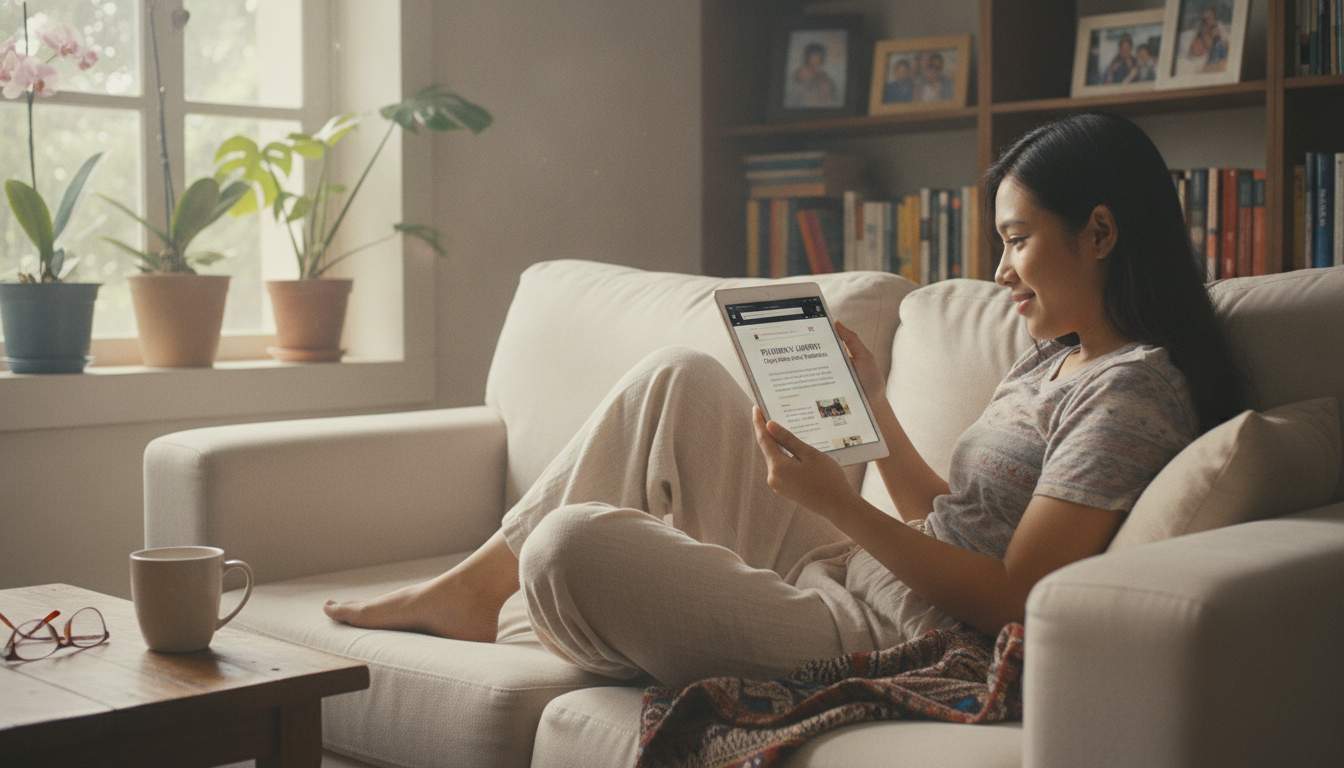 Engaging Gaming Content Woman reading a blog on her tablet